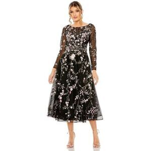 Mac Duggal 20476 Floral Embroidered Long Sleeve Dress Size 4